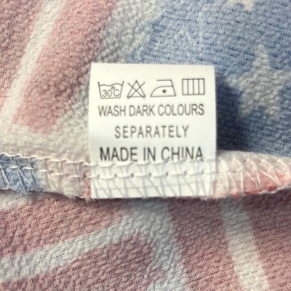 Roshop Flag Print Tie Button Front Shirt Womens Small Blue Red New Short Sleeve - Picture 7 of 10